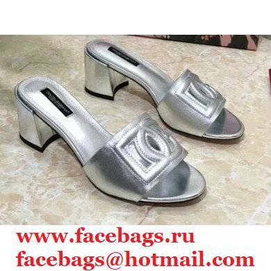 Dolce & Gabbana Heel 6.5cm Calfskin Mules Silver With DG Millennials Logo 2021
